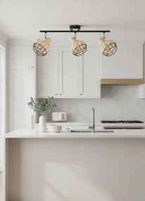 Potrójna lampa sufitowa do kuchni w stylu boho czarny + drewniany - Z057 N5-D67