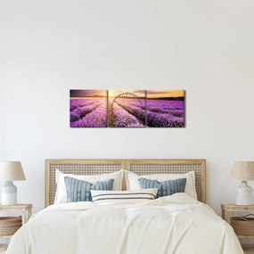 Obraz - Wschód słońca na polu lawendy (z zegarem) (90x30 cm)