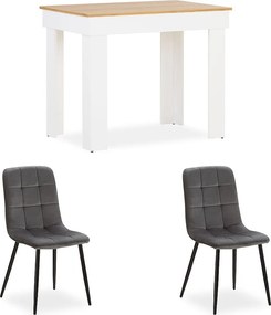 Stół jadalniany 90x73x60 cm dąb biały welur szary