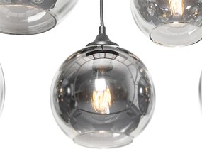Lampa wisząca art deco czarna z przydymionym szkłem 8-świateł - Sandra ArtDeco Oswietlenie wewnetrzne