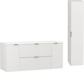 Biały Zestaw do Łazienki 140cm Szafka Blat Słupek Ryflowane Fronty