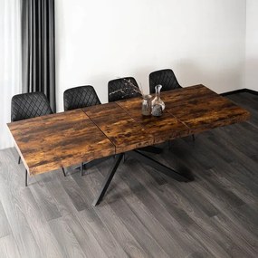 Zestaw Stół Prostokątny Rozkładany HAMPTON 160-240 cm Dąb Rustykalny/Czarny i 4 Krzesła Tapicerowane BRESSO Czarne
