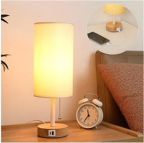 Brilagi - Lampa stołowa z portem USB TABLON 1xE27/25W/230V dąb/biały/kremowy