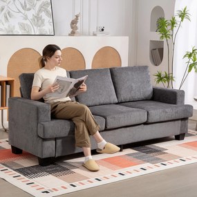 HOMCOM 3-osobowa sofa, sofa do salonu dla 3 osób, pokrycie z tkaniny, stalowa rama, tapicerowana sofa, Szary