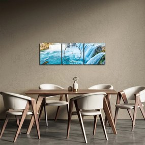 Obraz - Wodospady (z zegarem) (90x30 cm)