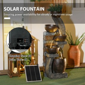 Outsunny Fontanna Ogrodowa, Styl Ceglanym, 5-stopniowa, Zasilana Słonecznie, Diodami LED, 107cm, Żywica Syntetyczna, Szary/Brąz