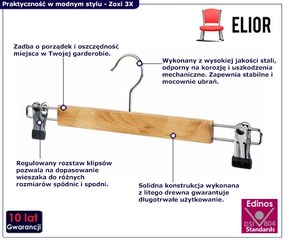 Drewniany wieszak z klamrami na spódnicę K7-B83
