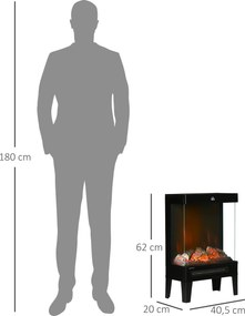 HOMCOM Elektryczny kominek, 2000 W, Wolnostojący kominek z ogrzewaniem Effekt płomieni LED 3D, 4 poziomy jasności, Elektryczny kominek z termostatem, Ochrona przed przegrzaniem, Czarny