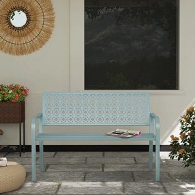 Outsunny Zewnętrzna Ławka Ogrodowa z Stali, Wycięte Oparcie, Podłokietniki, dla 2 Osób, Niebieska