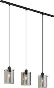 Nowoczesny system szynowy 1-fazowy czarny z 3 lampami wiszącymi z przydymionego szkła - Iconic Dome