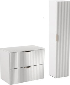 Biały Zestaw Łazienkowy 80cm Szafka Blat Słupek Ryflowane Fronty