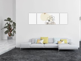 Obraz - Beżowe kwiaty z motylem N⁰3 (170x50 cm)