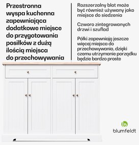 Blumfeldt Etsu, wyspa kuchenna, wysuwany blat, 2 szuflady, 4 drzwiczki, może być używany jako stół jadalny, miejsce do przechowywania, łatwe czyszczenie