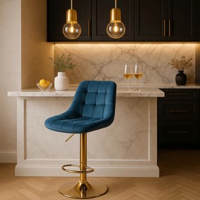 Krzesło Barowe Tapicerowane Hoker ARCOS Niebieskie Welurowe Nowoczesne Glamour