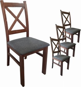 4x Krzesło drewniane Krzyżak Orzech + Ciemno szare siedzisko Inari 96