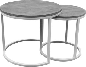Stoliki kawowe Okrągły Biały 2w1 BETON JASNY Ø65 + 45 cm