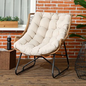 Outsunny Fotel ogrodowy, imitacja rattanu, Fotel na zewnątrz, z poduszką, Rama metalowa, 75x101x90 cm, Naturalny/Khaki/Czarny