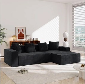 Duża modułowa prawa sofa narożna, z weluru, z 4 poduszkami, bez konieczności montażu, 261x146x65cm, Czarny