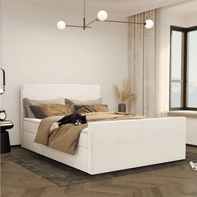 Łóżko kontynentalne z pojemnikiem i topperem VIESTA, tkanina Poso, Ecru, 200x200 cm, H2-Pocket