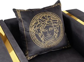 Sofa PALLAZO 2S Dwuosobowa Czarno/Złota Welurowa Nowoczesna Glamour