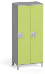 Szafa ubraniowa, 2-drzwiowa, 1400 x 600 x 400 mm, zamek obrotowy, szary/zielony