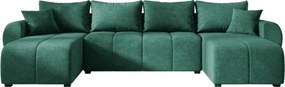 Rozkładana sofa narożna w kształcie U SEVIO 311x145 cm, butelkowozielona + 2 poduszki GRATIS
