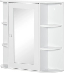 HOMCOM Szafka z lustrem do łazienki, szafka wisząca na ścianę z 8 przegródkami, wielofunkcyjna szafka łazienkowa, kolor biały, wymiary 66 x 17 x 63 cm