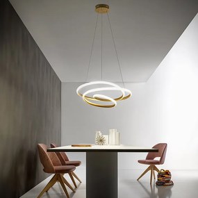 Diva - lampa wisząca LED 47W z możliwością ściemniania - nowoczesny design, szczotkowane złoto, ciepłe światło 3000K, splecione pierścienie o średnicy 65 cm