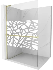 Mexen Kioto+ L ścianka prysznicowa z półką Walk-in 70 x 200 cm, biały wzór, złota szczotkowana - 800-070-123-55-85
