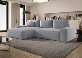 Narożnik MONA z funkcją spania POSO 55 jasnoszary lewy sofa w kształcie litery L z pojemnikiem na pościel kanapa do salonu sofa rozkładana