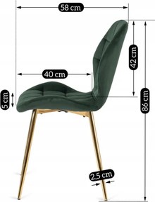 Krzesło Tapicerowane do Jadalni LUCKY Zielone Welurowe Nowoczesne Glamour