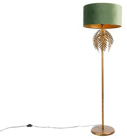 Vintage lampa podłogowa złota klosz welurowy zielony - Botanica Rustykalny / Vintage Oswietlenie wewnetrzne