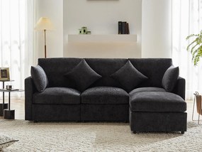 Narożnik 3-osobowy - z modułowym podnóżkiem - żakard - Szary