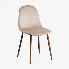 Tapicerowane Krzesło Jadalniane Glamm Ciemne Drewno & Aksamitny Pszenica Brązowa & Aksamitny - Sklum