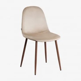 Tapicerowane Krzesło Jadalniane Glamm Ciemne Drewno & Aksamitny Pszenica Brązowa & Terciopelo - Sklum