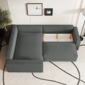 Masseno Narożnik ERONIS z funkcją spania i pojemnikiem na pościel Narozniki L, Rozkładana sofa - Szary, MONOLITH 85