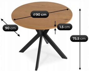 Stół Okrągły LAUREN 90 cm Dąb Złoty/Czarny Loft Nowoczesny