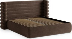 Brązowe tapicerowane łóżko dwuosobowe ze schowkiem ze stelażem 160x200 cm Mount – Micadoni