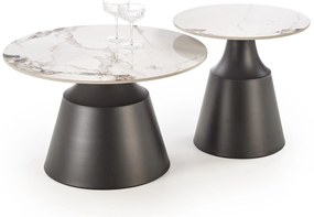 Zestaw 2 ław spiek biały marmur/ czarny 70/43 50/48 MAGNETA