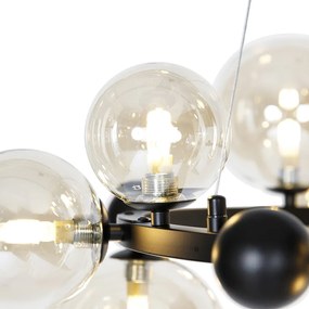 Inteligentna Lampa Wisząca Czarna z Bursztynowym Szkłem 12-Świateł Wraz z 12 WiFi G9 - David