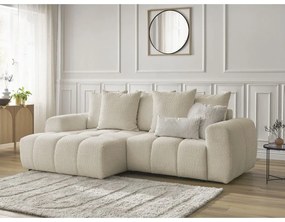 Beżowy rozkładany/ze schowkiem narożnik z materiału bouclé (lewostronny/z szezlongiem) Roxelane – Bobochic Paris