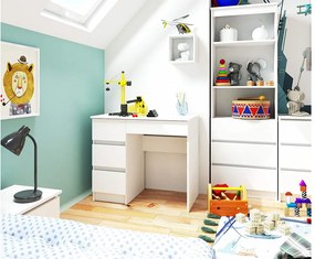 Biurko komputerowe AKORD A7 Białe 90 cm lewe 4 szuflady kolor Biały mat 90x50x77 cm