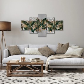 Obraz - Złoto - zielone tropikalne liście (125x70 cm)
