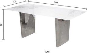 Stół do jadalni Modig M33, ceramiczny blat 200 cm w imitacji białego marmuru