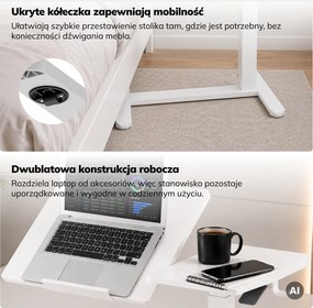 Stolik pod laptopa mobilny, regulowany, wielofunkcyjny, biały: BILL