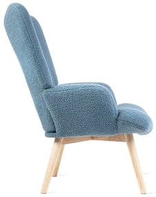 Fotel tapicerowany MOSS w tkaninie TEDDY BOUCLÉ niebieski HOMLA