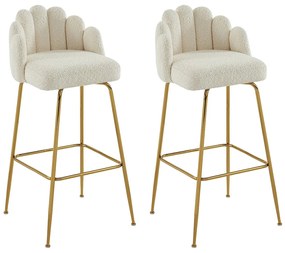 Zestaw 2 stołków barowych z bukli i złotego metalu - Kremowy - ALTINAM Pascala Morabito