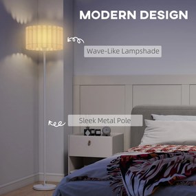 HOMCOM Lampa Podłogowa w Stylu Retro, Lampa Plastikowa, Włącznik Nożny, Stelaż Metalowy, Biała