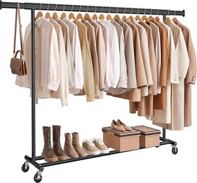 Wieszak na ubrania DOLLY na kółkach, max. 150 kg, 45x160-200x161,5cm, czarny SongmicsHome