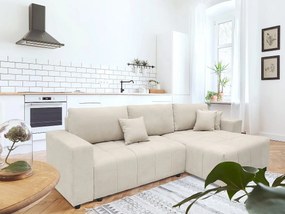 Rozkładany narożnik 4-osobowy "George" z beżowej tkaniny chenille z pojemnikiem i odwracalnym narożnikiem